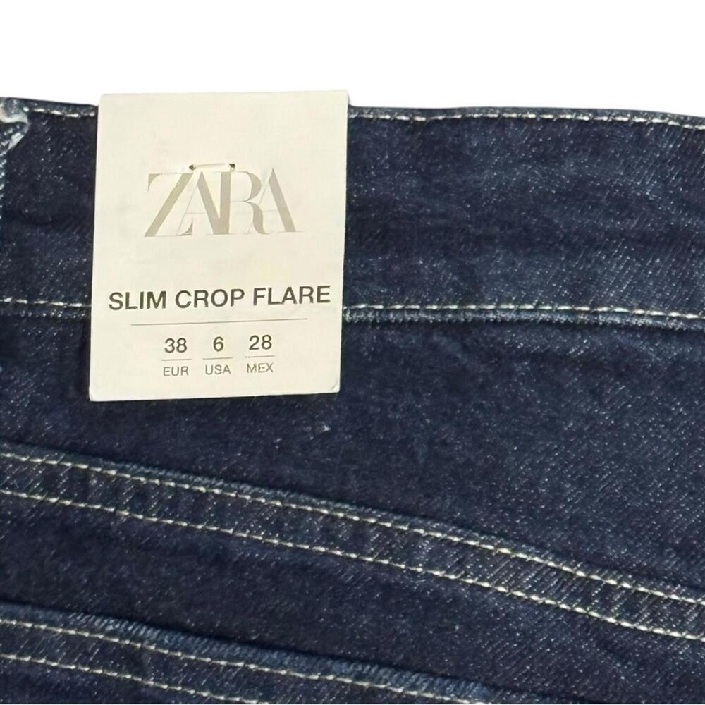 ZARA Slim Crop Flare Mid-Rise Jeans Dark Wash Denim Size 6 NWT - Picture 5 of 9